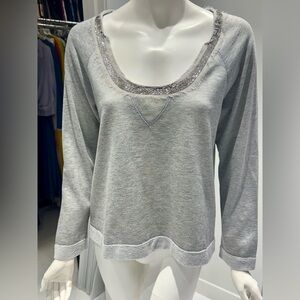 Grey sweatshirt with beading and raw edges of 100% silk sz small good condition